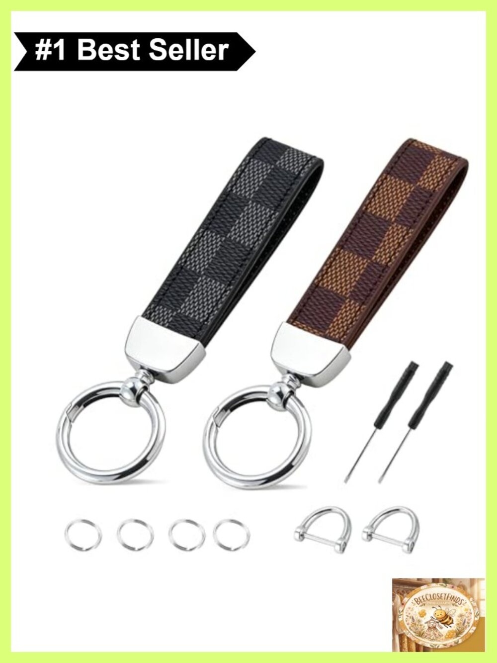 Leather Keychain Set Key Holder Business Checkered Design 2-Piece